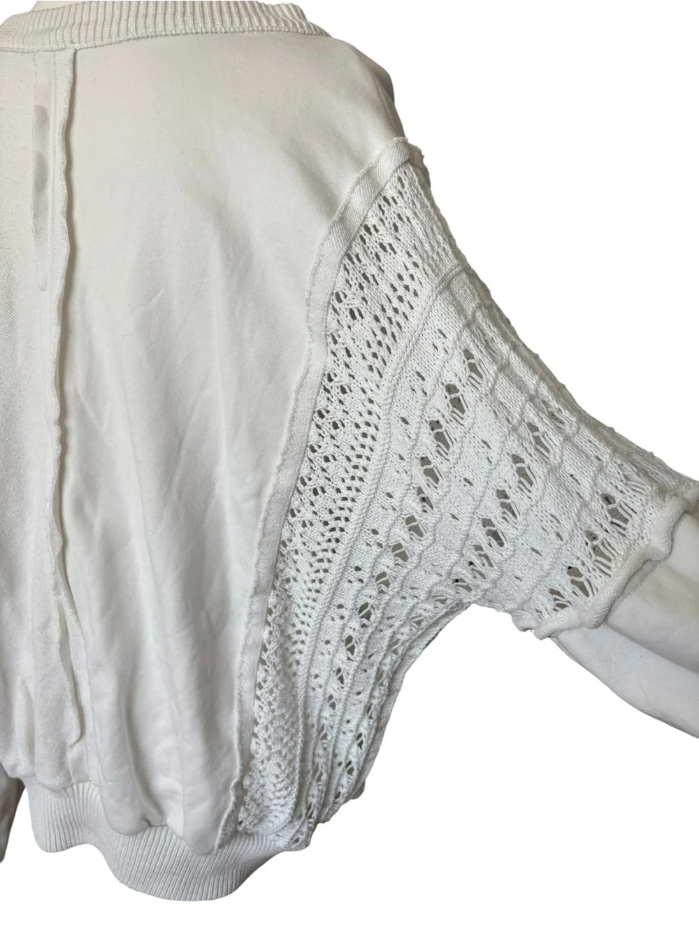 Tribal Jeans Cream Mixed Media Crochet Knit Detail Pullover Sweater Size XL - Picture 6 of 13